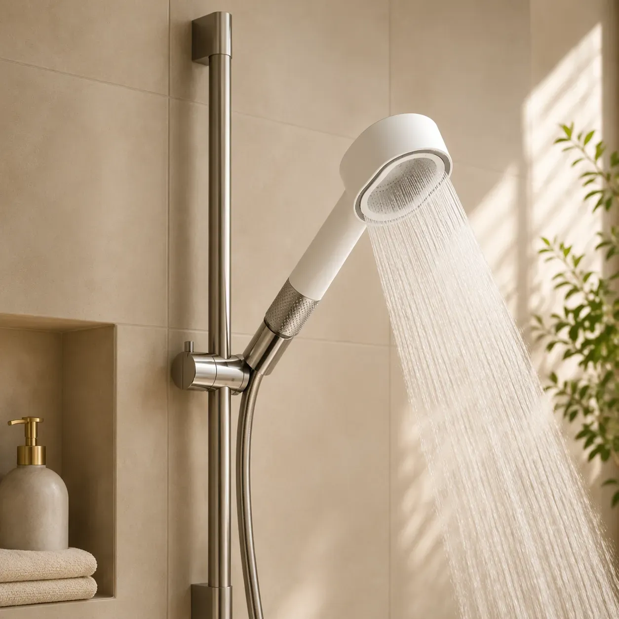 Filtered shower head in use
