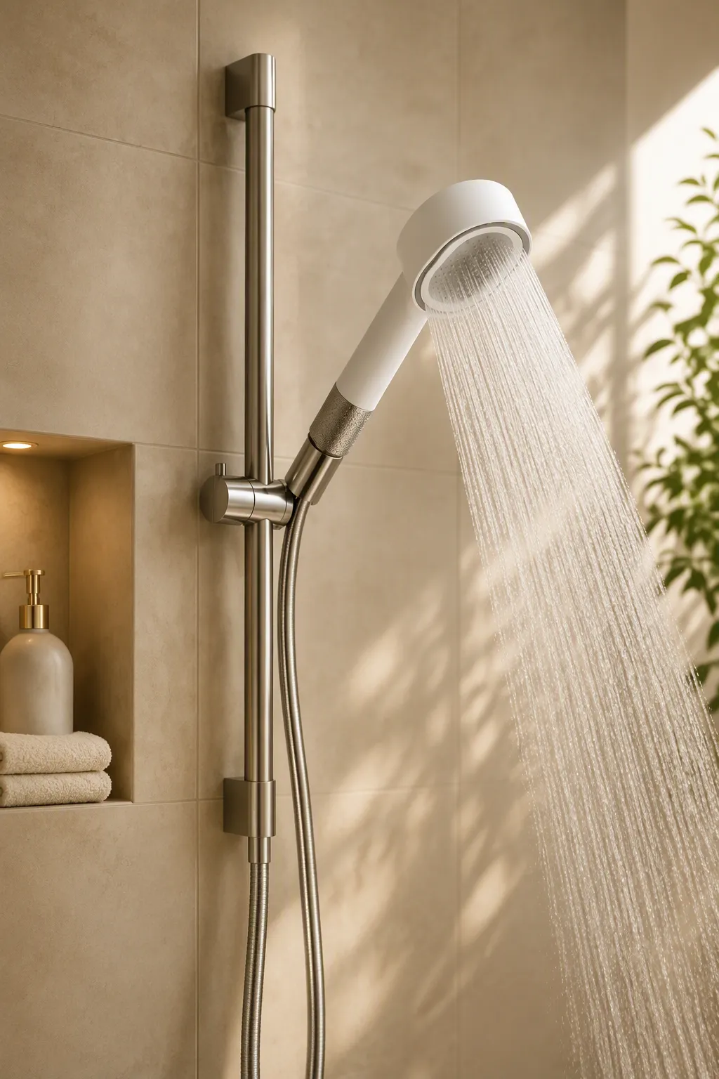 Shower Skin filtered shower head in a luxury bathroom