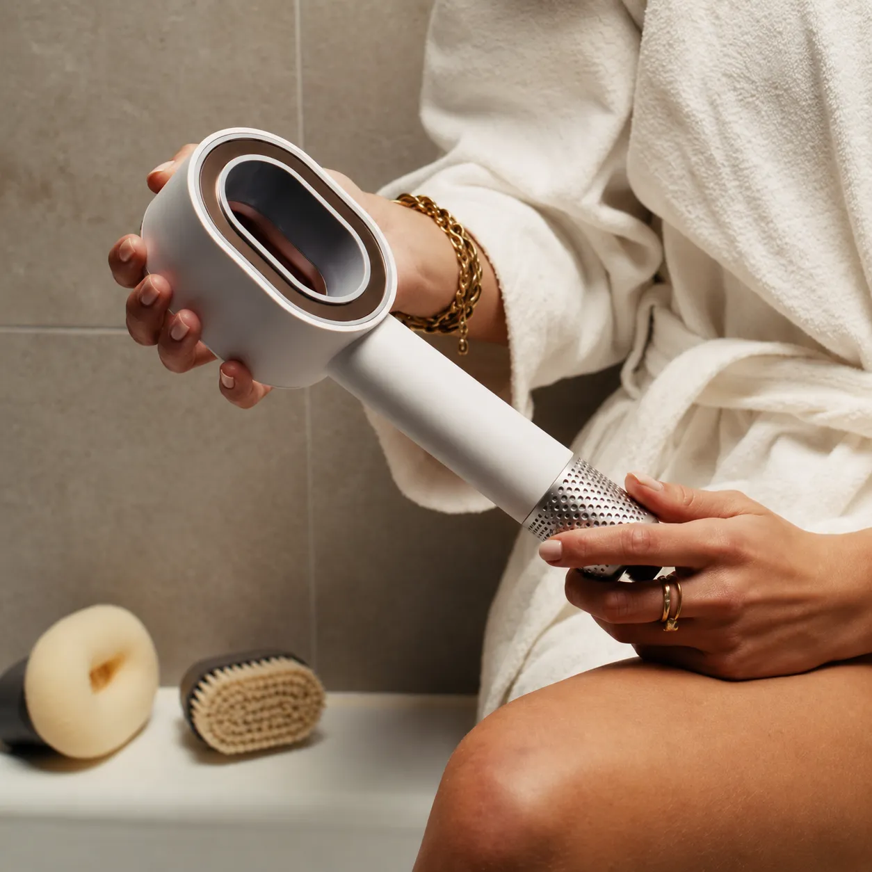 Shower Skin filtered shower head in use